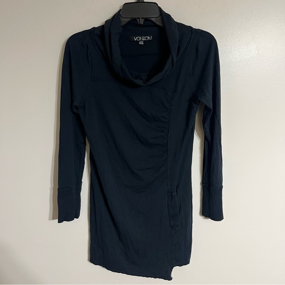 Volcom Long Sleeve Cowl Neck Black Midi Dress One Pocket Cinched Artsy Skater XS - Picture 1 of 10